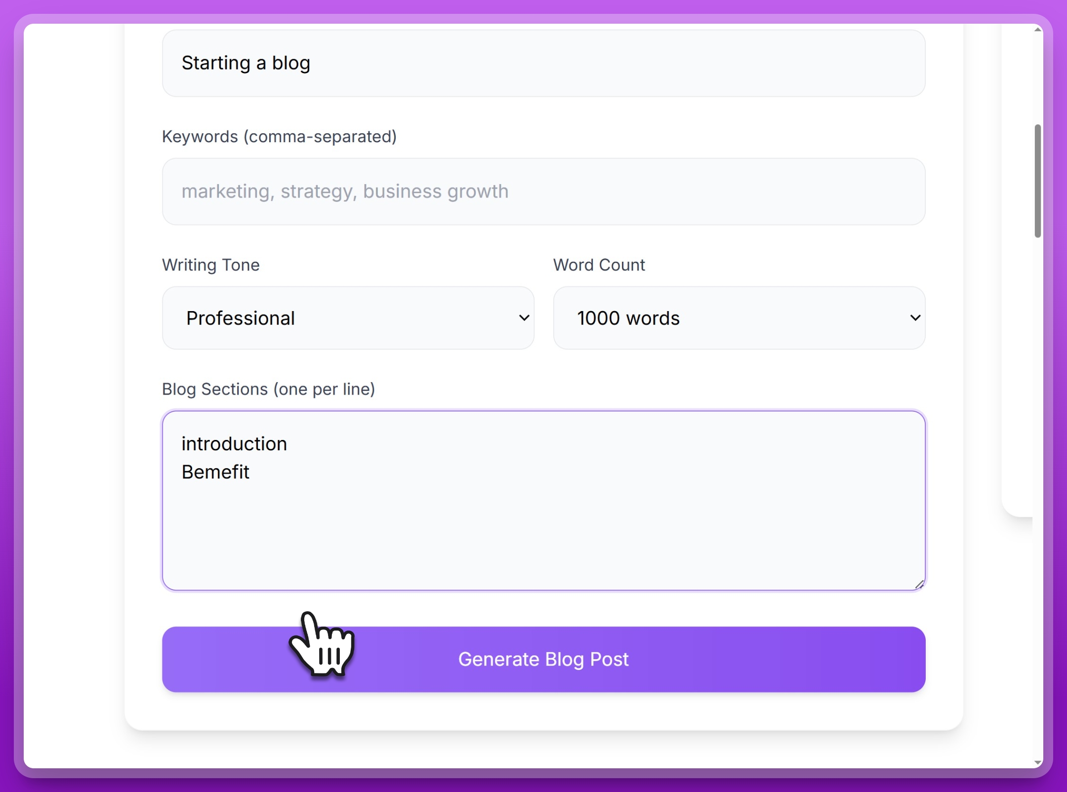 Step 4: Define and organize blog sections for structured content creation
